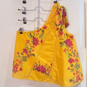 FARM Rio Yellow Floral One-Shoulder Top